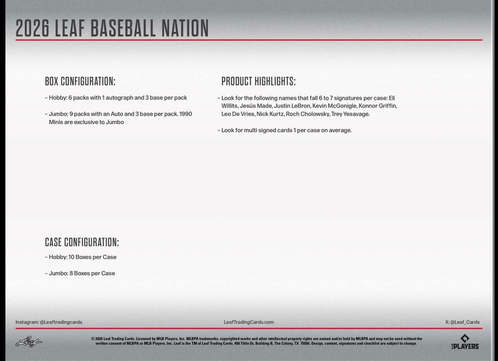 2026 Leaf Baseball Nation Hobby Box