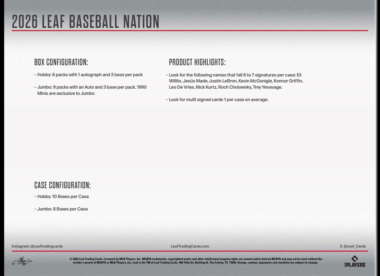 2026 Leaf Baseball Nation Hobby Box