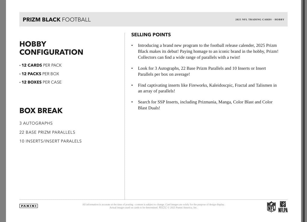 2025 Panini Prizm Black Football Hobby Box