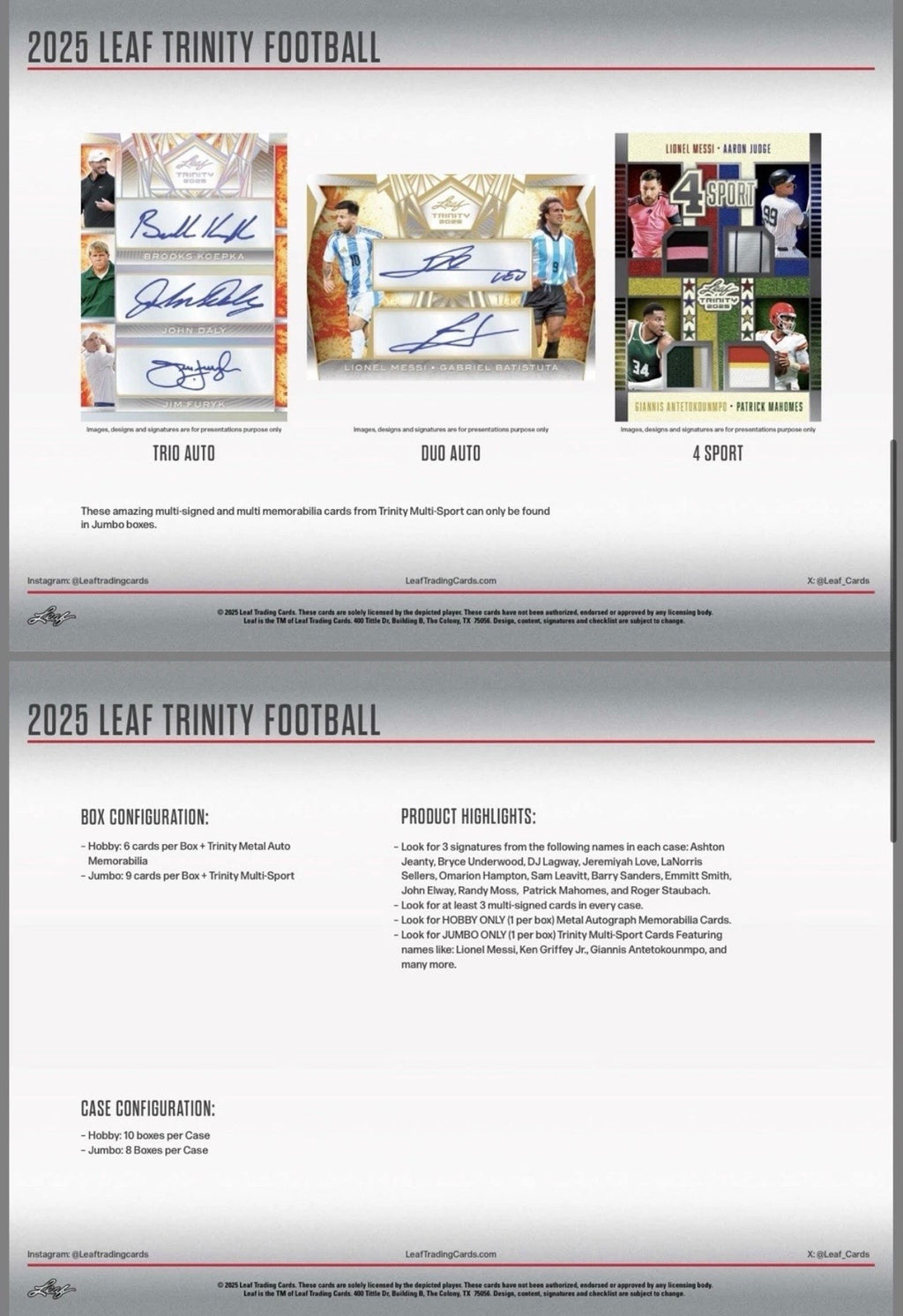 2025 Leaf Trinity Football Hobby box