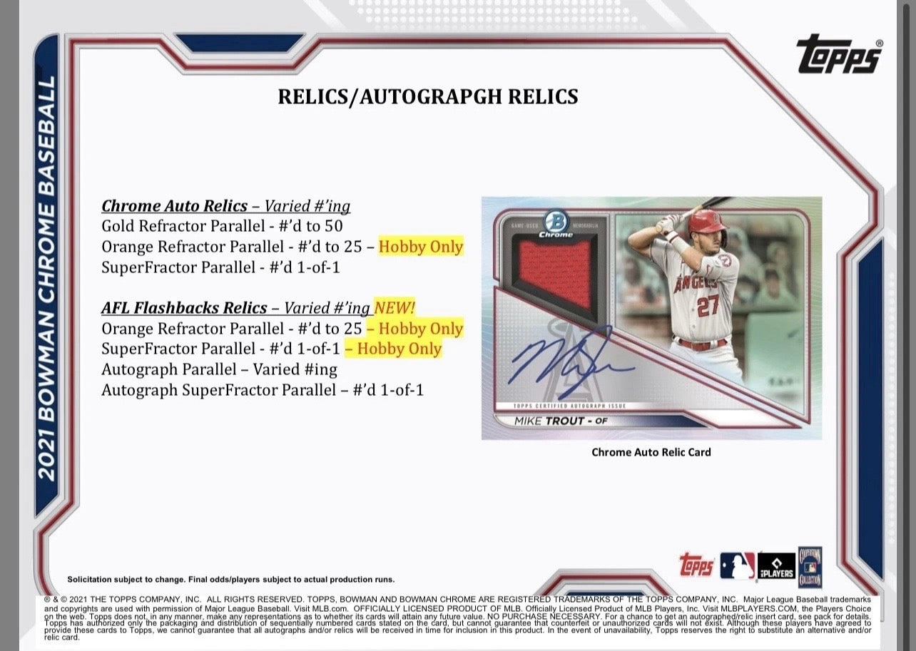 2021 Bowman Chrome Baseball Hobby Card Box