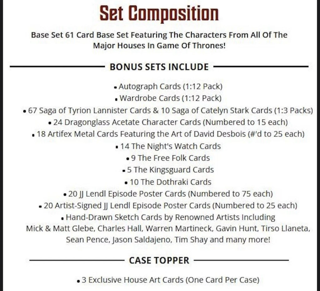 Rittenhouse Game of Thrones The Great Houses Trading Cards Box