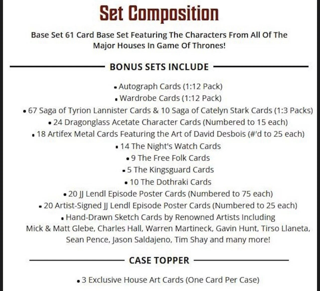 Rittenhouse Game of Thrones The Great Houses Trading Cards Box