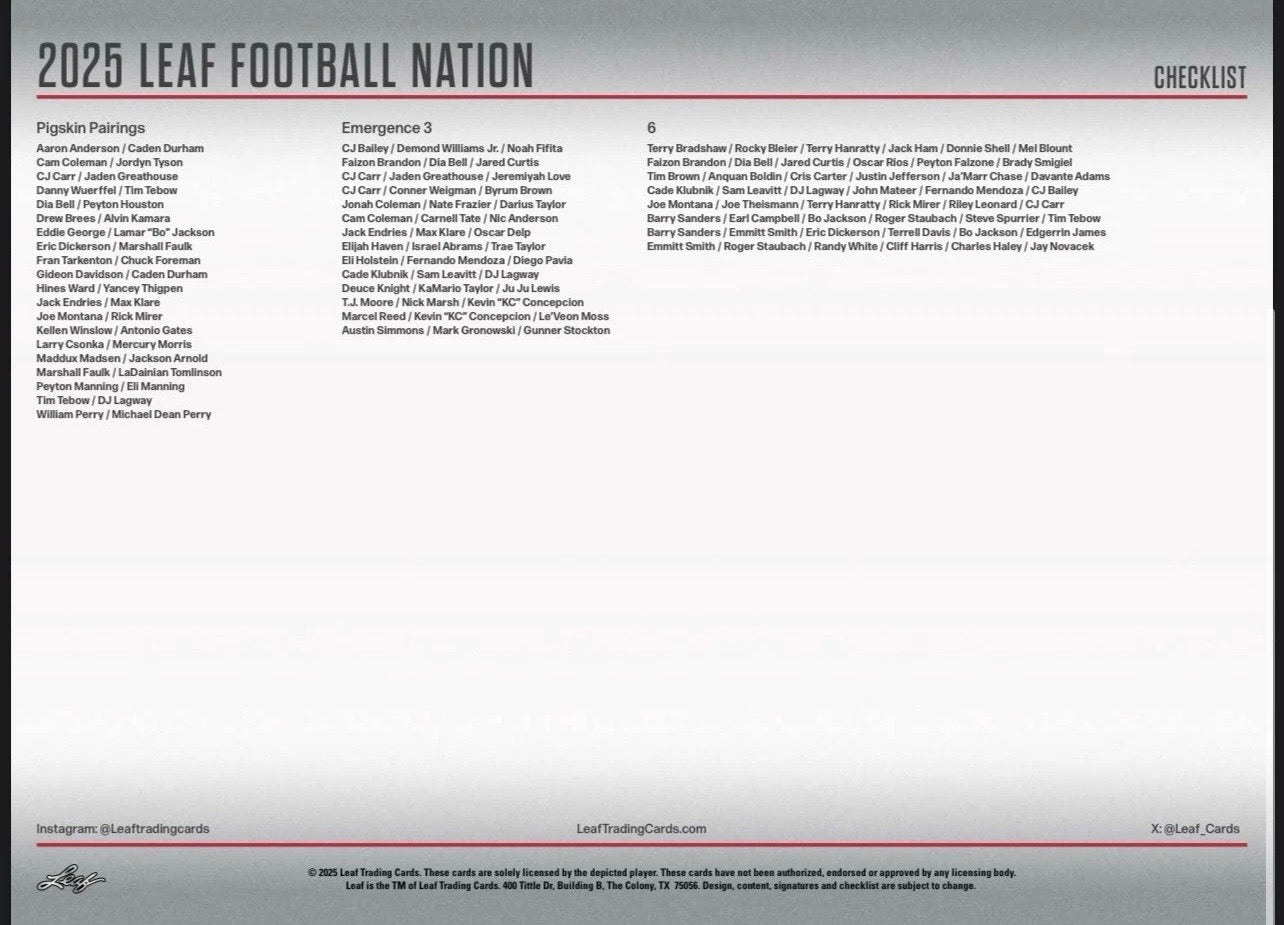 2025 Leaf Football Nation Hobby Box