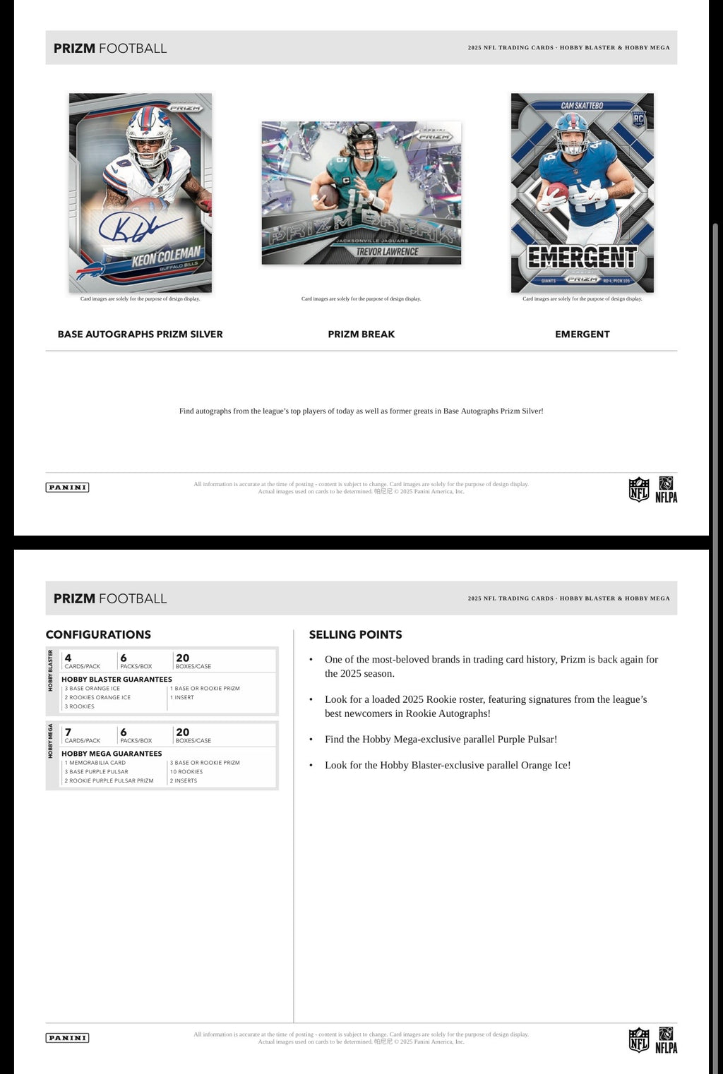 2025 Panini Prizm Football Mega Hobby Box