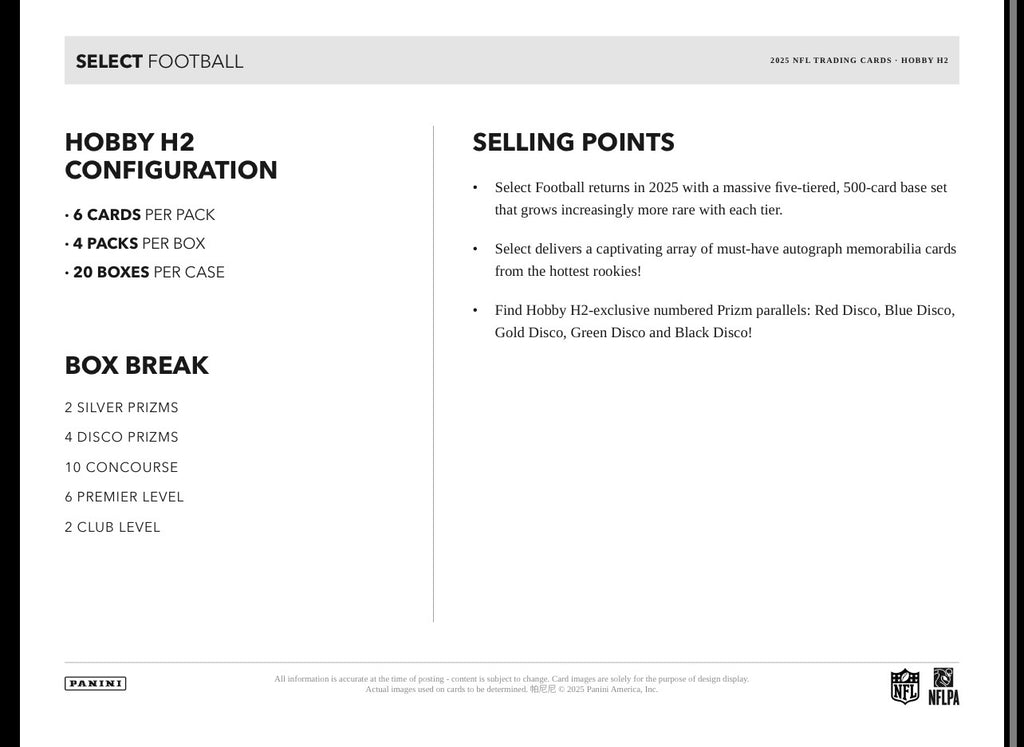2025 Panini Select Football H2 Box
