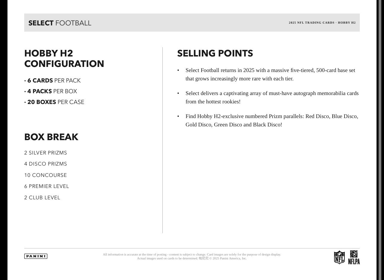 2025 Panini Select Football H2 Box