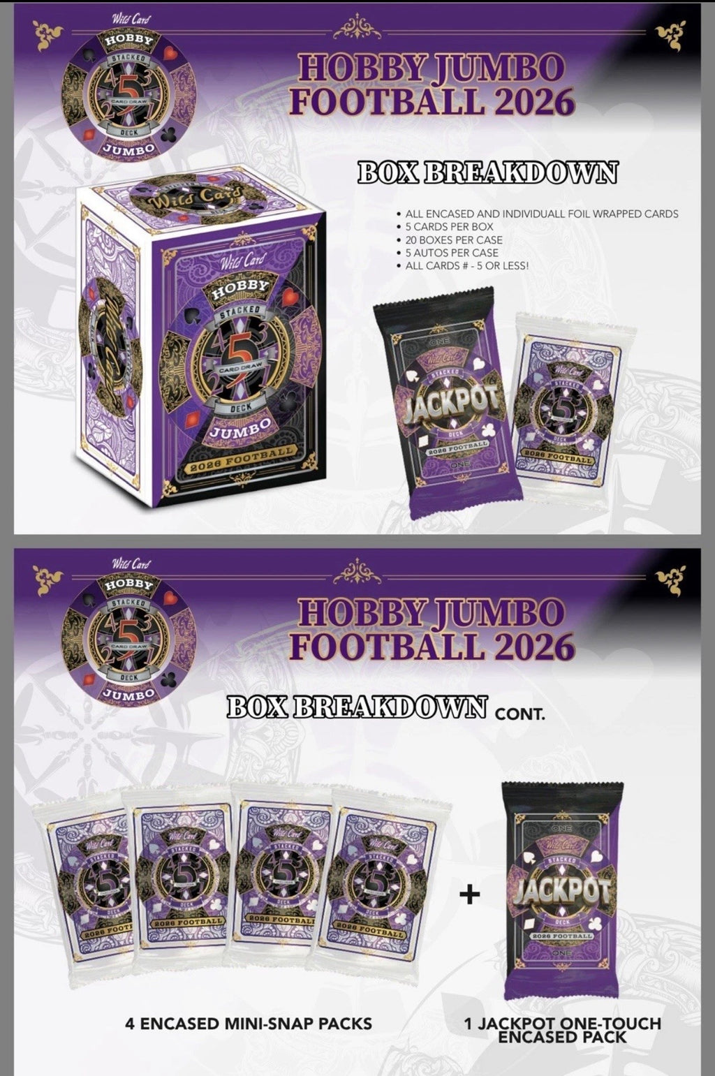 2026 Wild Card Five Card Draw Stacked Deck Football Hobby Jumbo Box