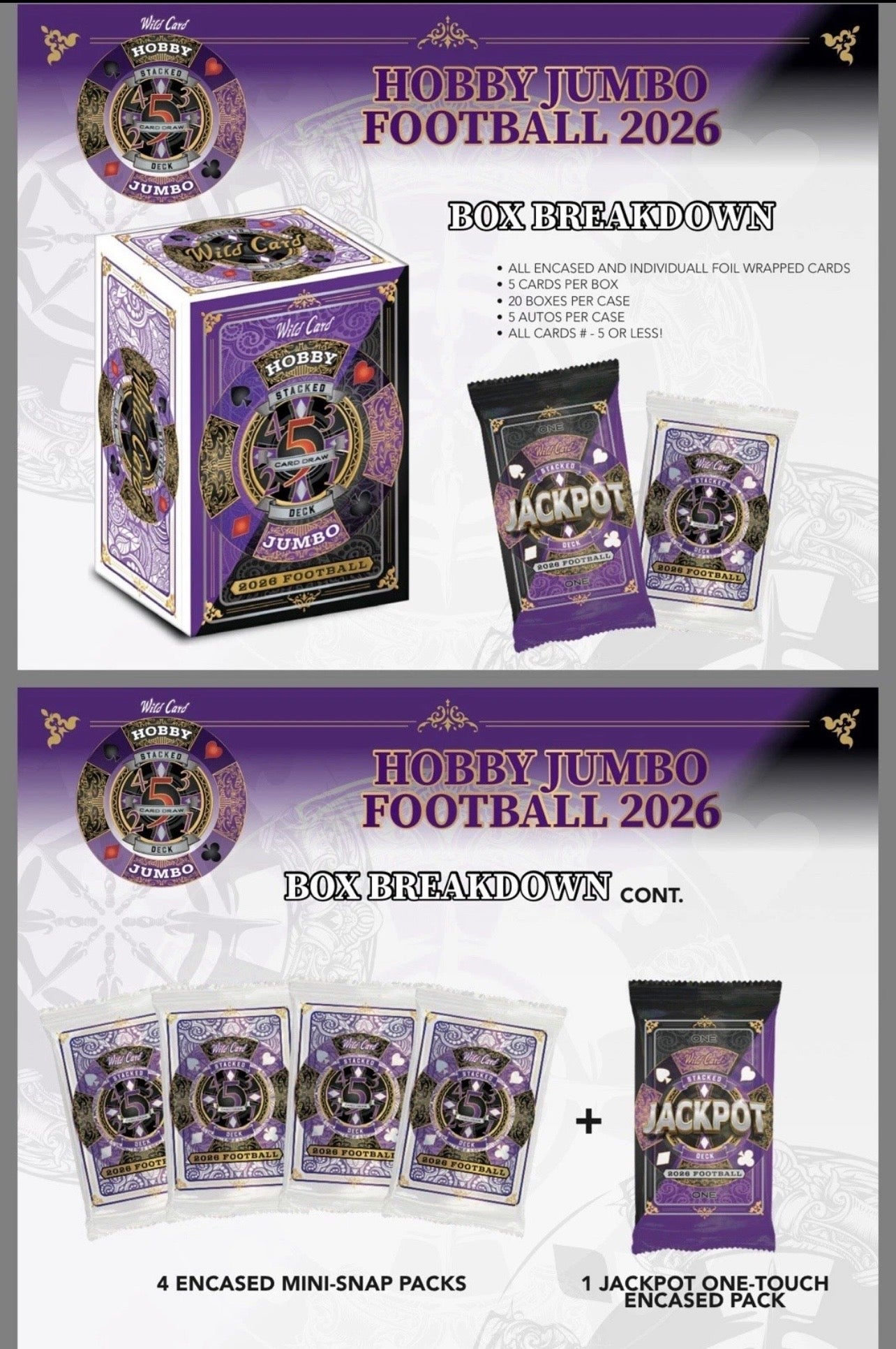 2026 Wild Card Five Card Draw Stacked Deck Football Hobby Jumbo Box