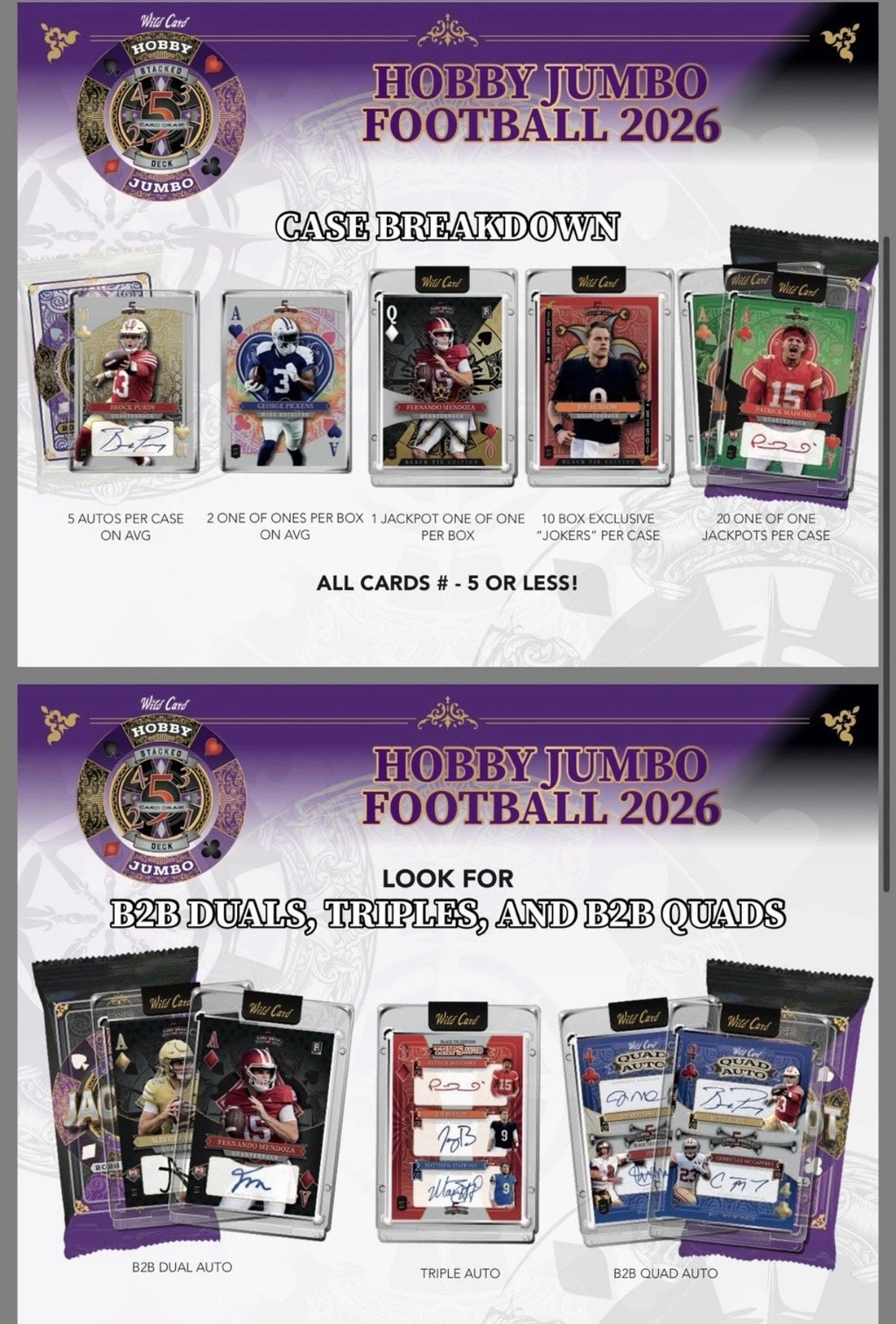 2026 Wild Card Five Card Draw Stacked Deck Football Hobby Jumbo Box