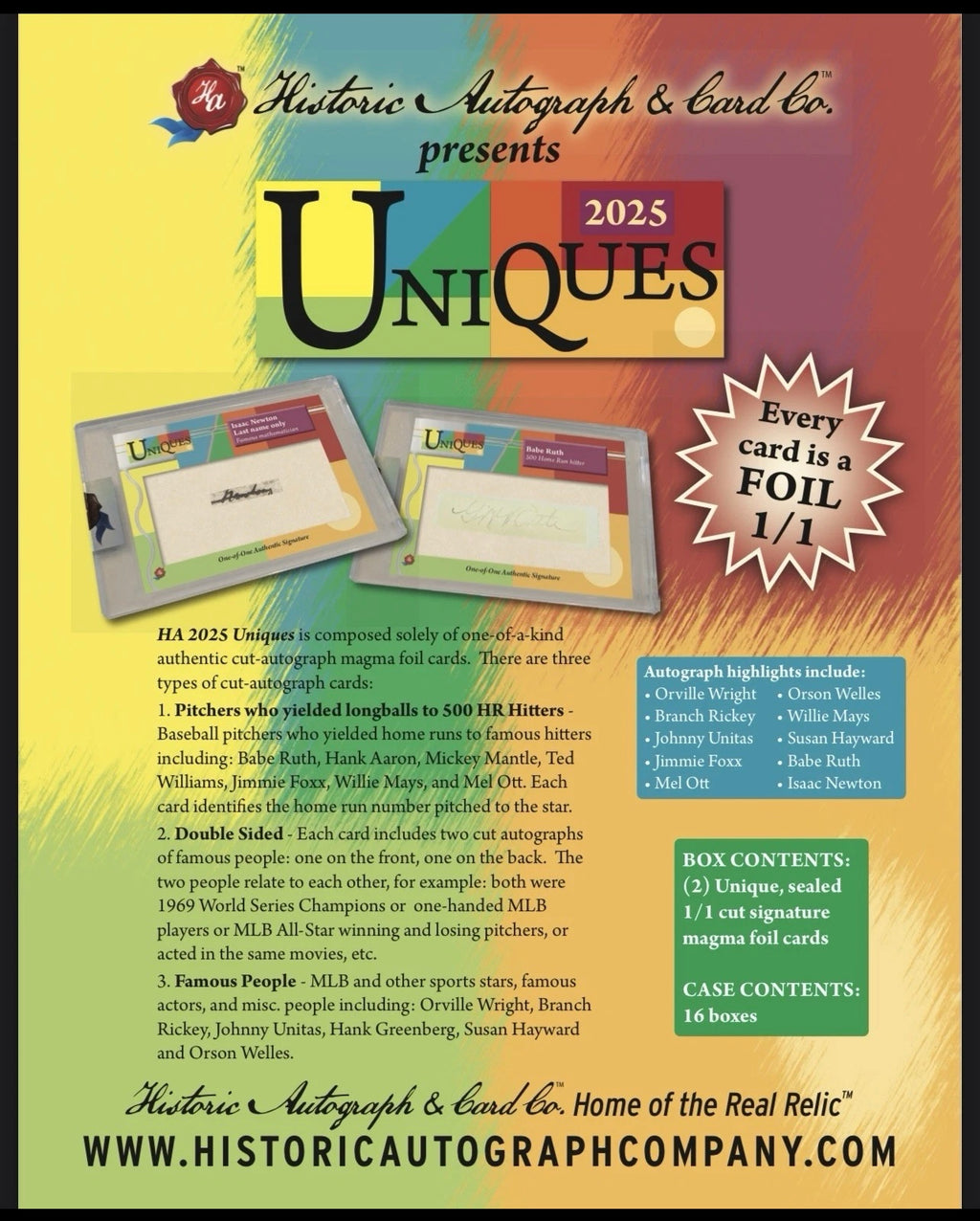 2025 Historic Autograph Uniques Hobby Box
