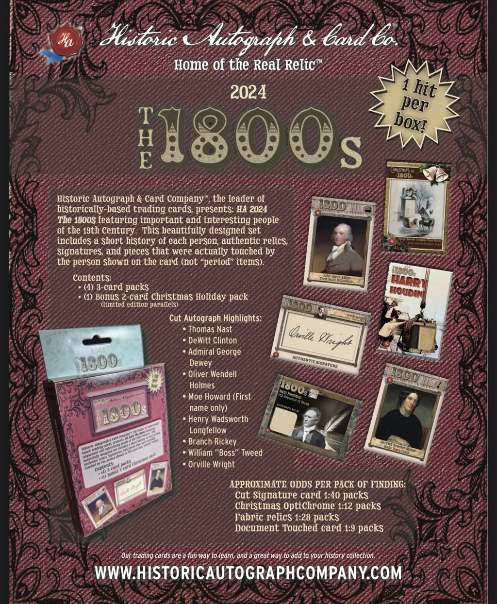 2024 Historic Autographs The 1800s Trading Cards Hobby Box