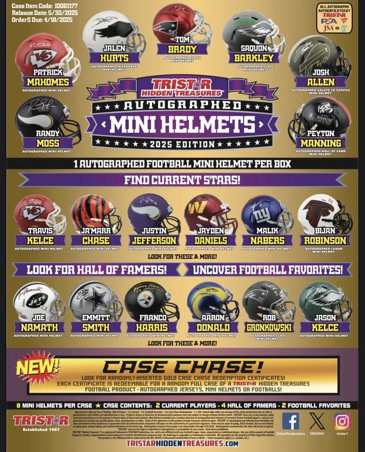2025 Tristar Hidden Treasures Autographed Football Mini Helmet 2025 Edition Box