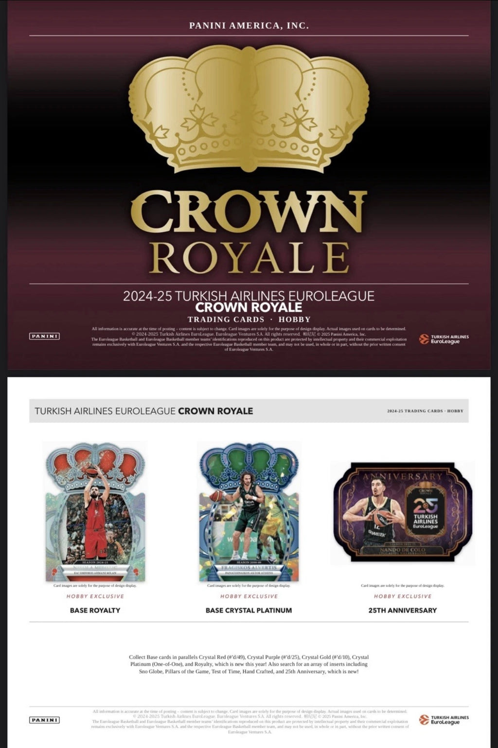 2024/25 Panini Turkish Airlines Euroleague Crown Royale Basketball Hobby Box