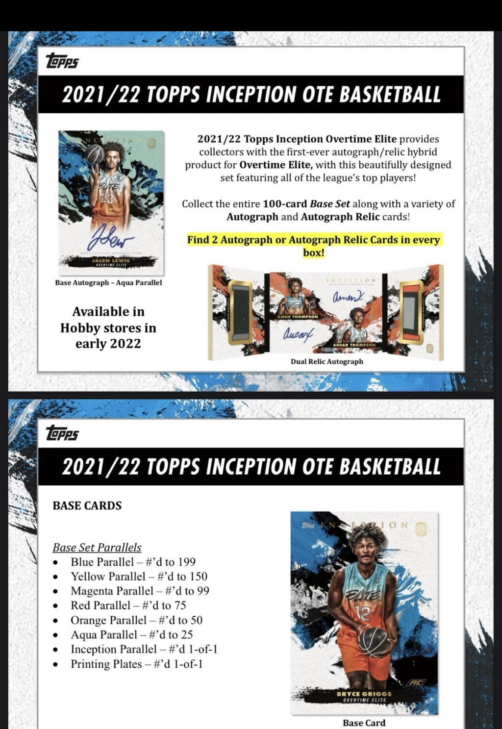2021/22 Topps Inception Overtime Elite OTE Basketball Hobby Box