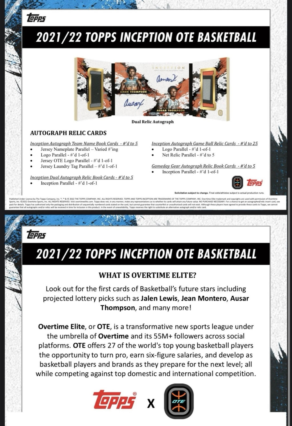 2021/22 Topps Inception Overtime Elite OTE Basketball Hobby Box