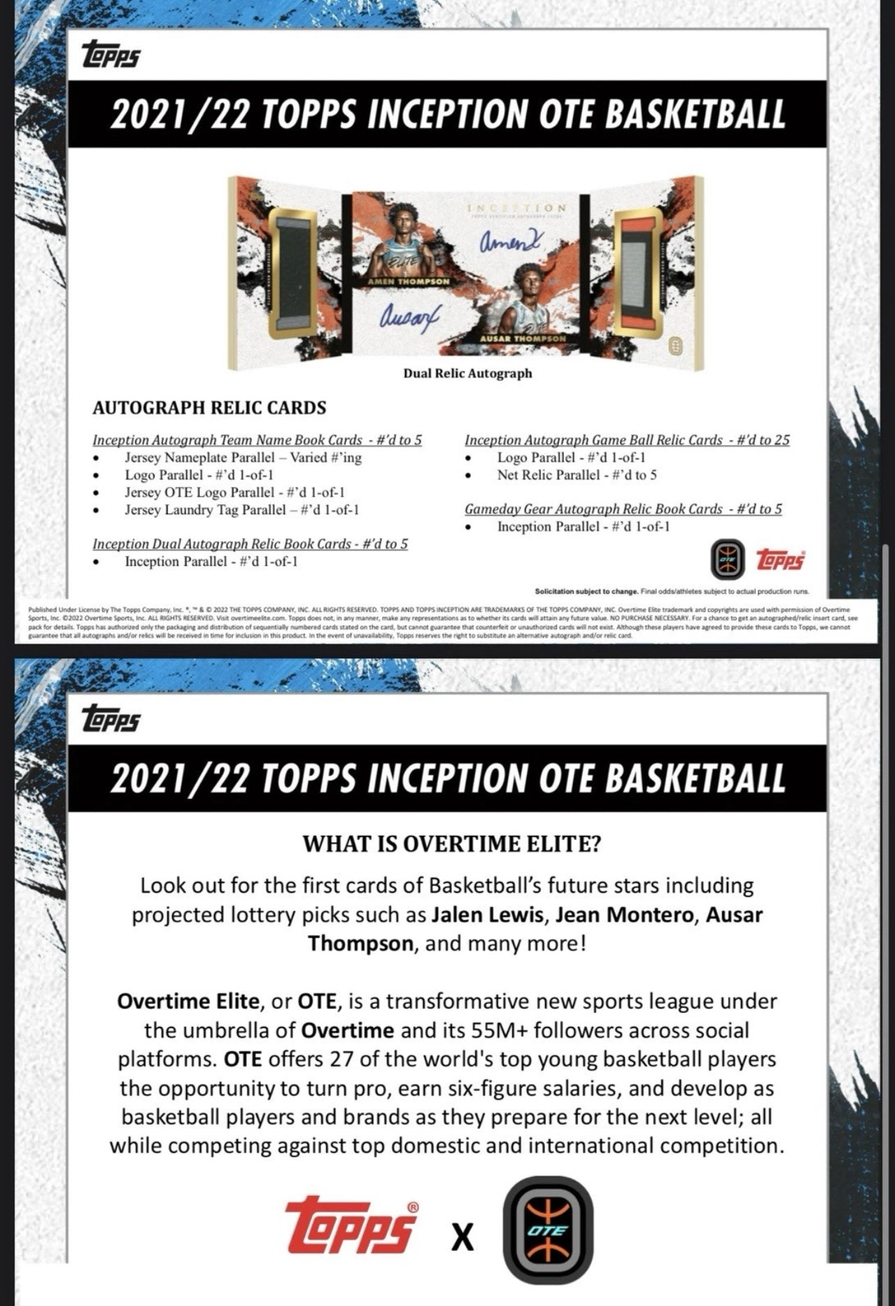 2021/22 Topps Inception Overtime Elite OTE Basketball Hobby Box