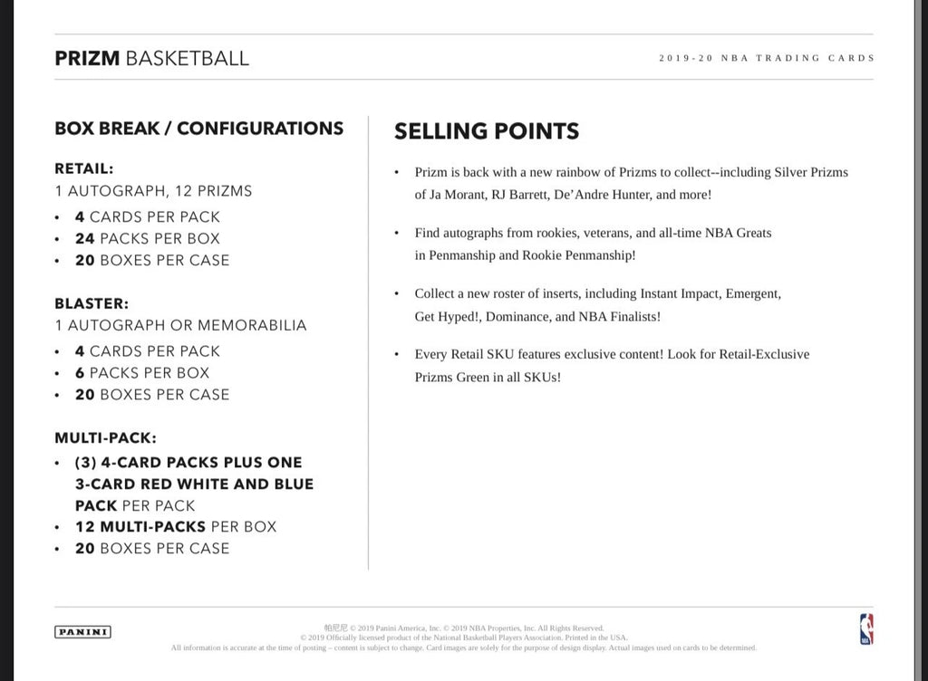 2019/20 Panini Prizm Basketball 24-Pack Retail Box