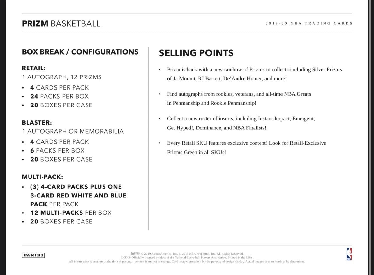 2019/20 Panini Prizm Basketball 24-Pack Retail Box