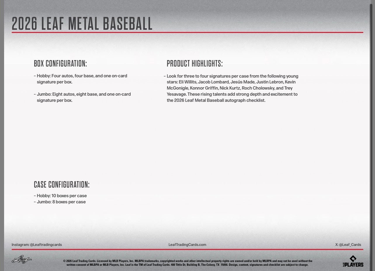 2026 Leaf Metal Baseball Hobby Box